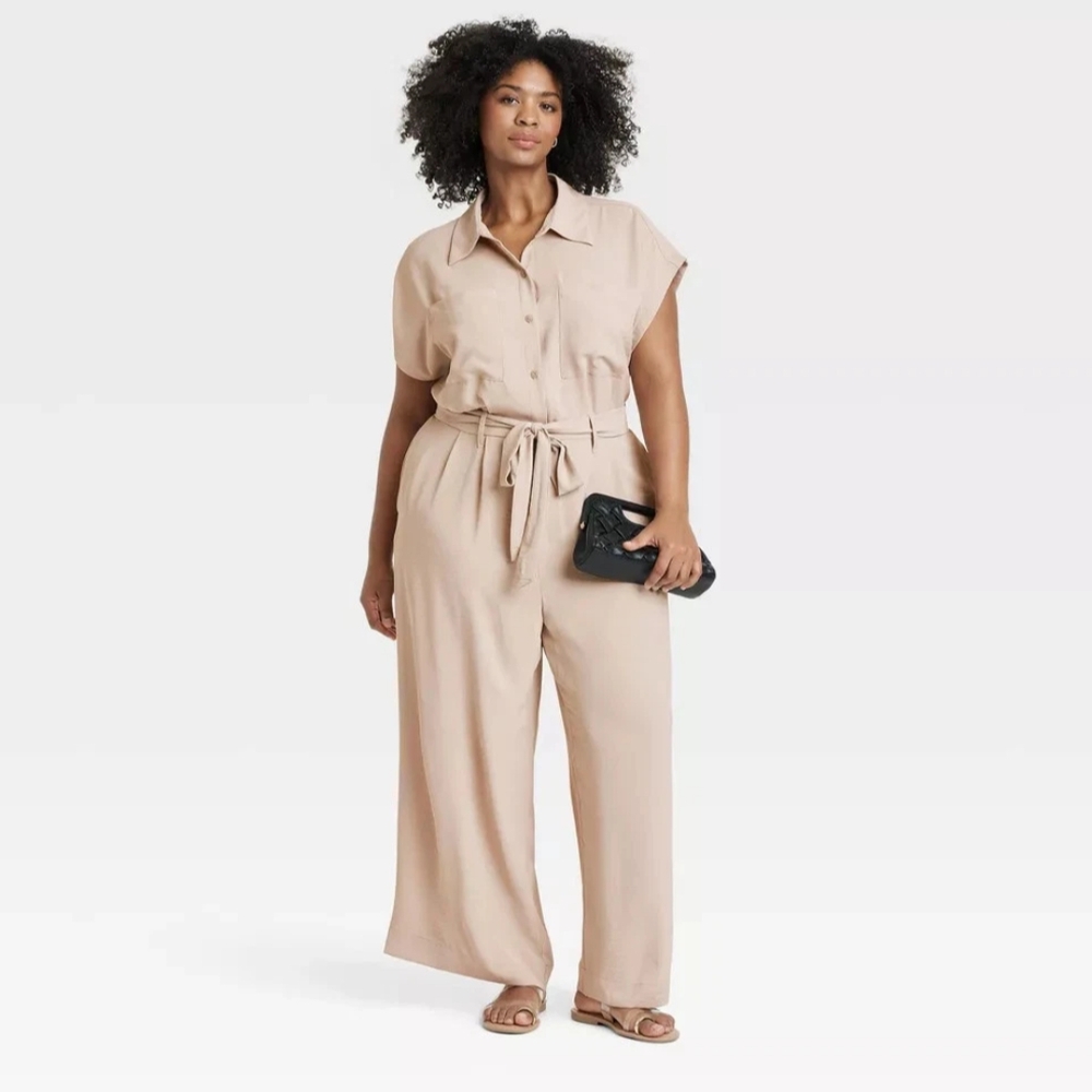NWT Khaki Shirt Sleeve Jumpsuit Size 4X